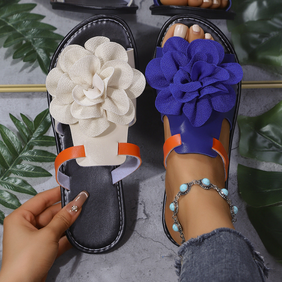 New Women's Color Block Flower Comfort Sandals