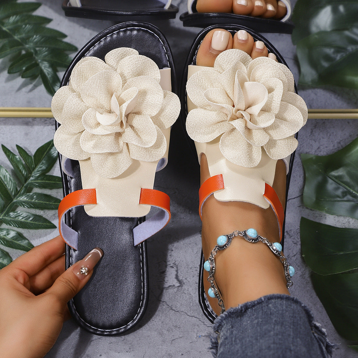 New Women's Color Block Flower Comfort Sandals