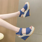 2026 fish mouth design single strap large size new thick slippery high heel sandals