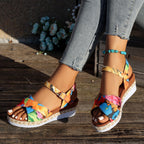 2026 New Women's Thick Sole Color Printed Wedge Sandals