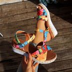 2026 New Women's Thick Sole Color Printed Wedge Sandals