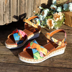 2026 New Women's Thick Sole Color Printed Wedge Sandals