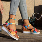 2026 New Women's Thick Sole Color Printed Wedge Sandals